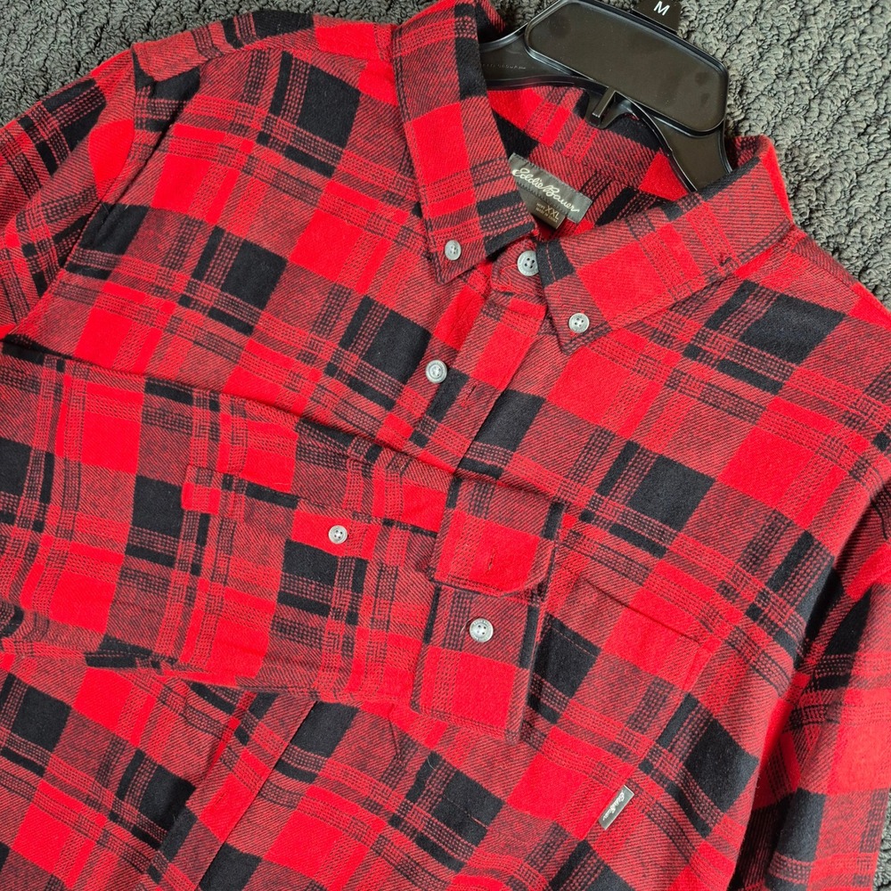 Eddie Bauer Flannel Shirt Men XXL Red Black Plaid Button Up EM31LW202
